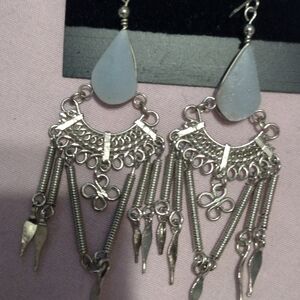 Chic Silver & Gray Dangle Earrings Wires 2.5" Long New
